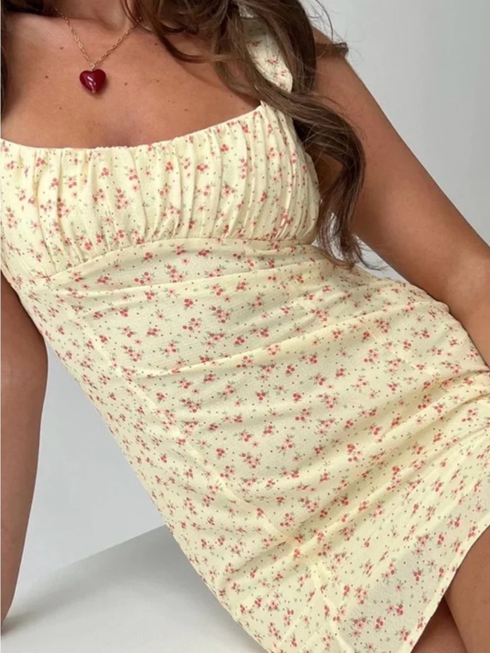 Princess Polly Yellow Mini Dress with Pink Floral Print - Never Worn